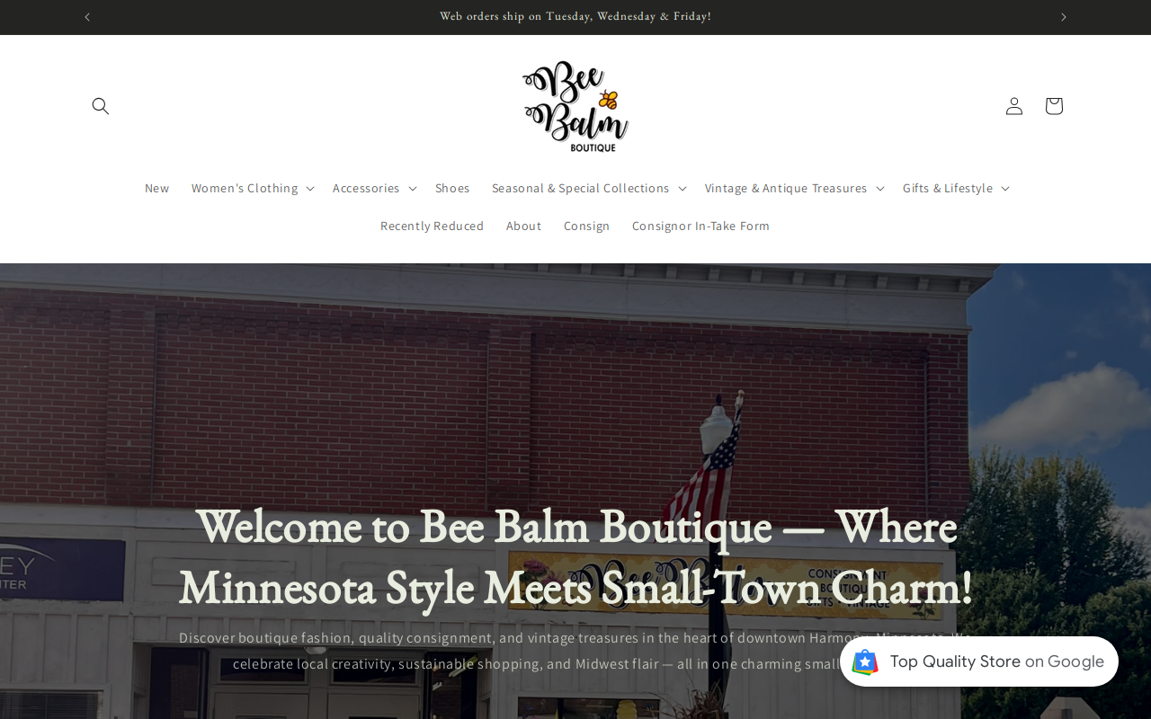 Bee Balm Boutique website preview