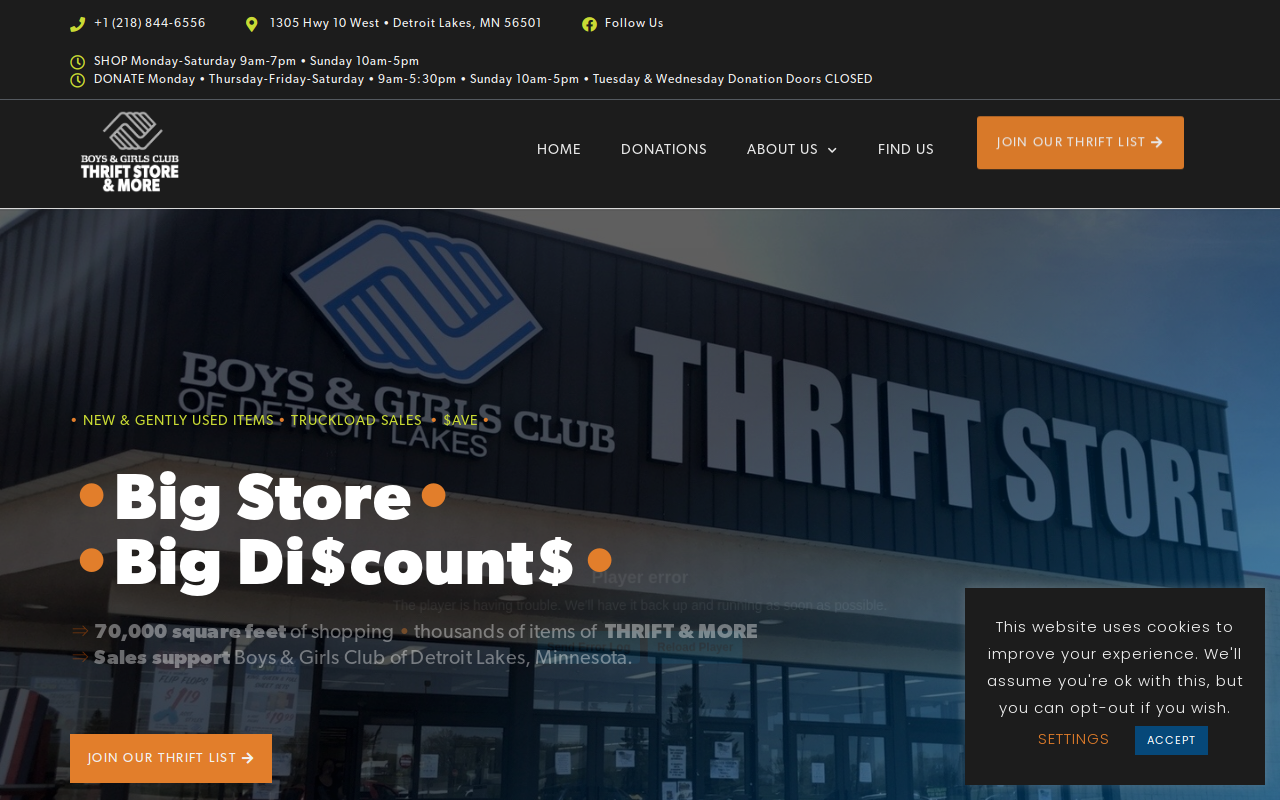 Boys and Girls Club Thrift Store website preview