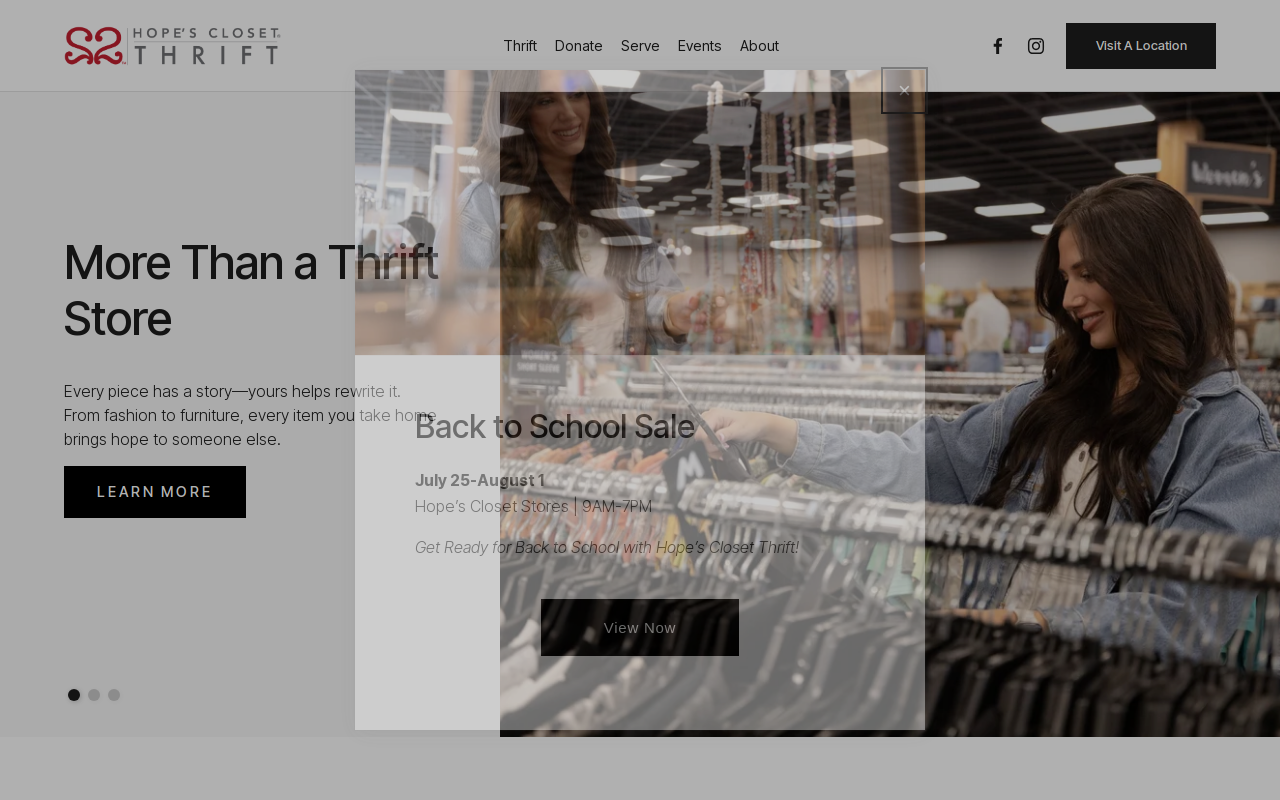 Hope's Closet Thrift Store website preview