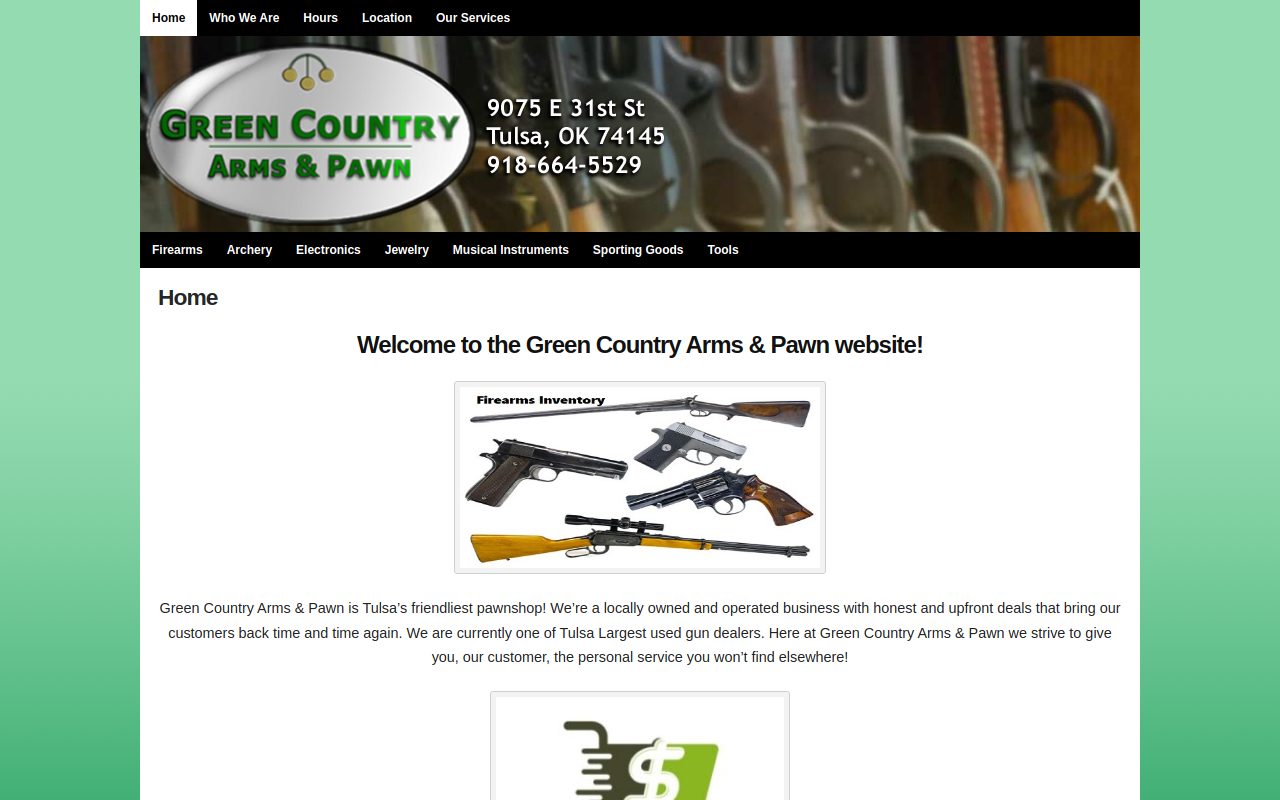 Green Country Arms & Pawn website preview