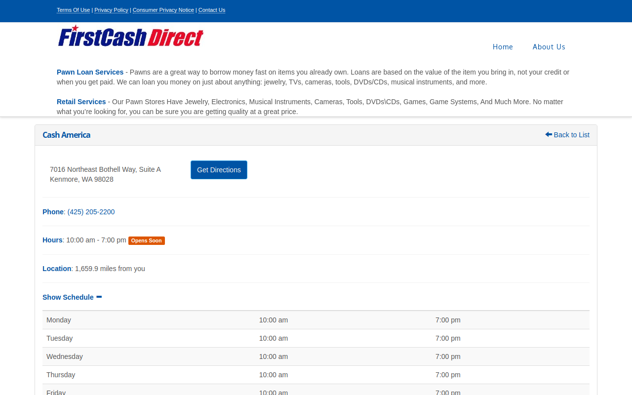 Cash America Pawn website preview