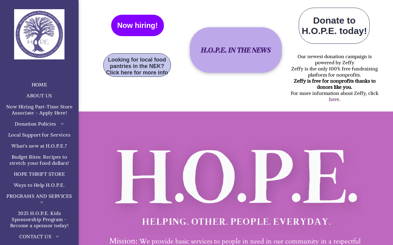 H.O.P.E. website preview