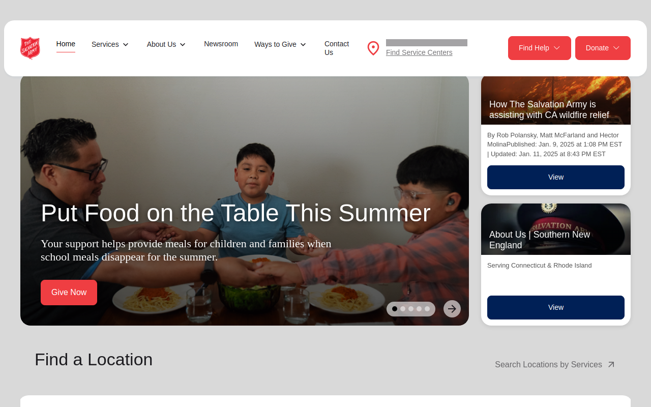 The Salvation Army website preview