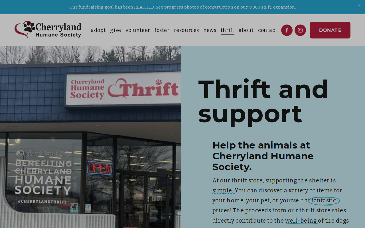 Cherryland Humane Society Thrift website preview