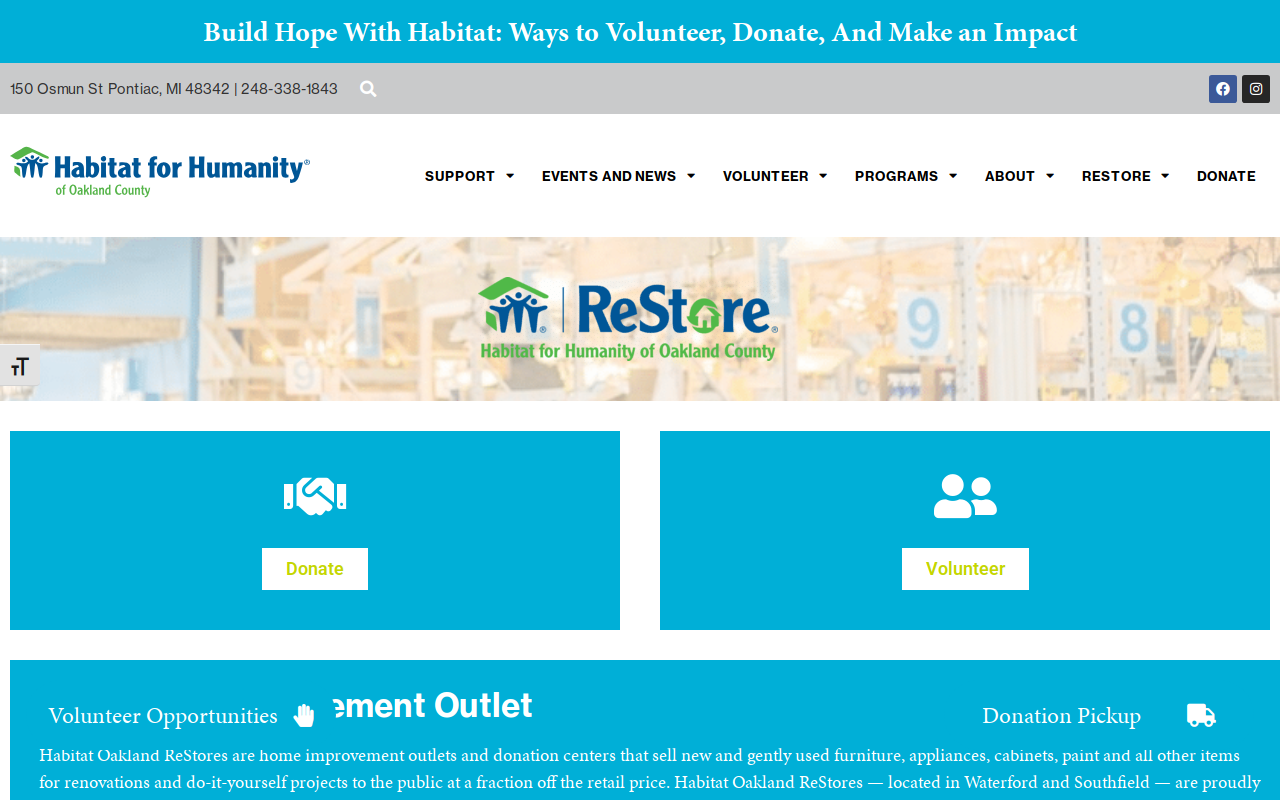 Habitat for Humanity ReStore website preview