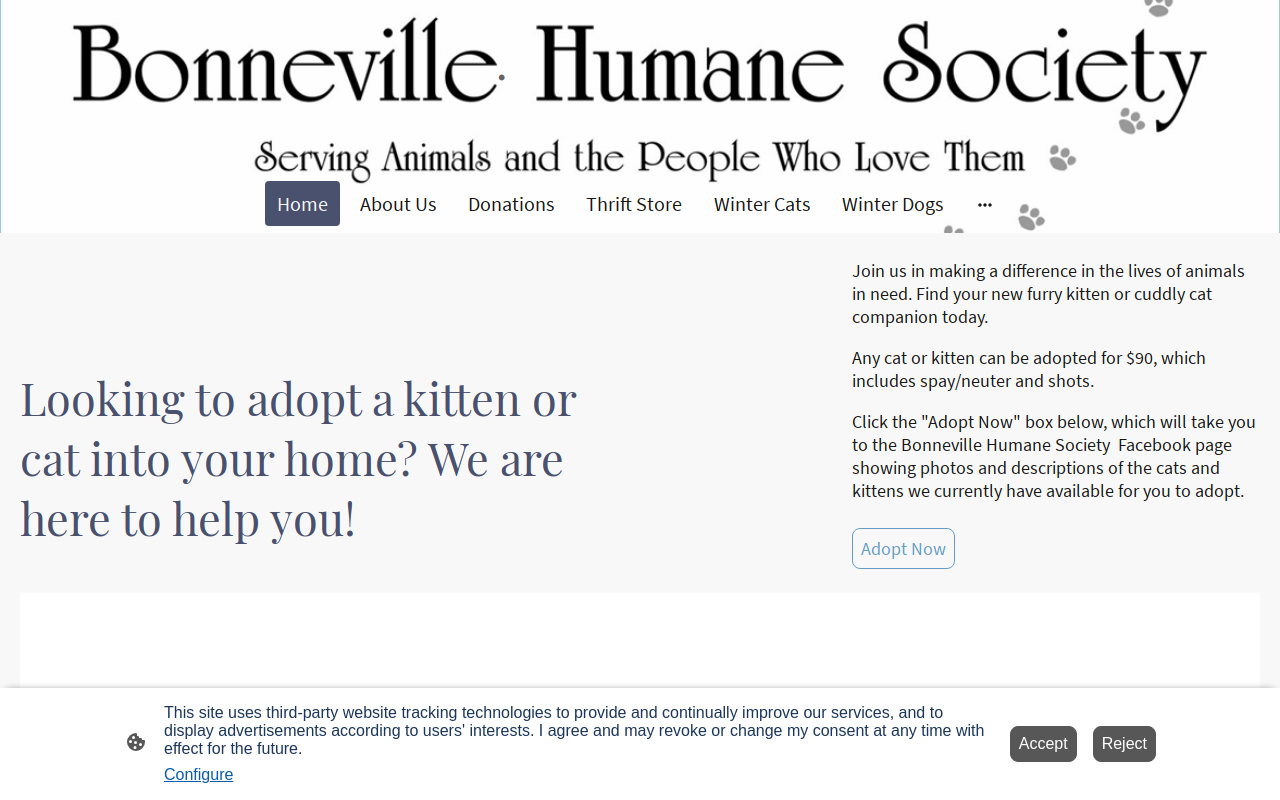 Bonneville Humane Society Thrift Store website preview