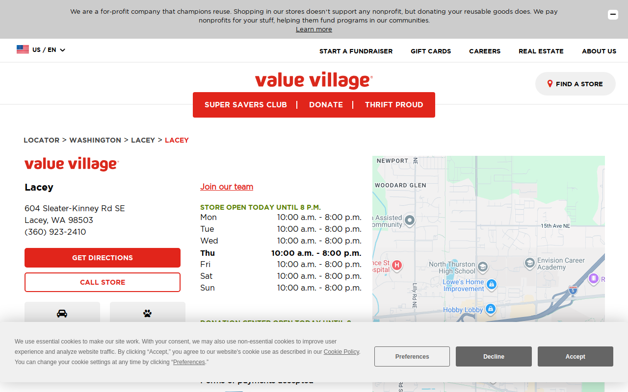 Value Village website preview