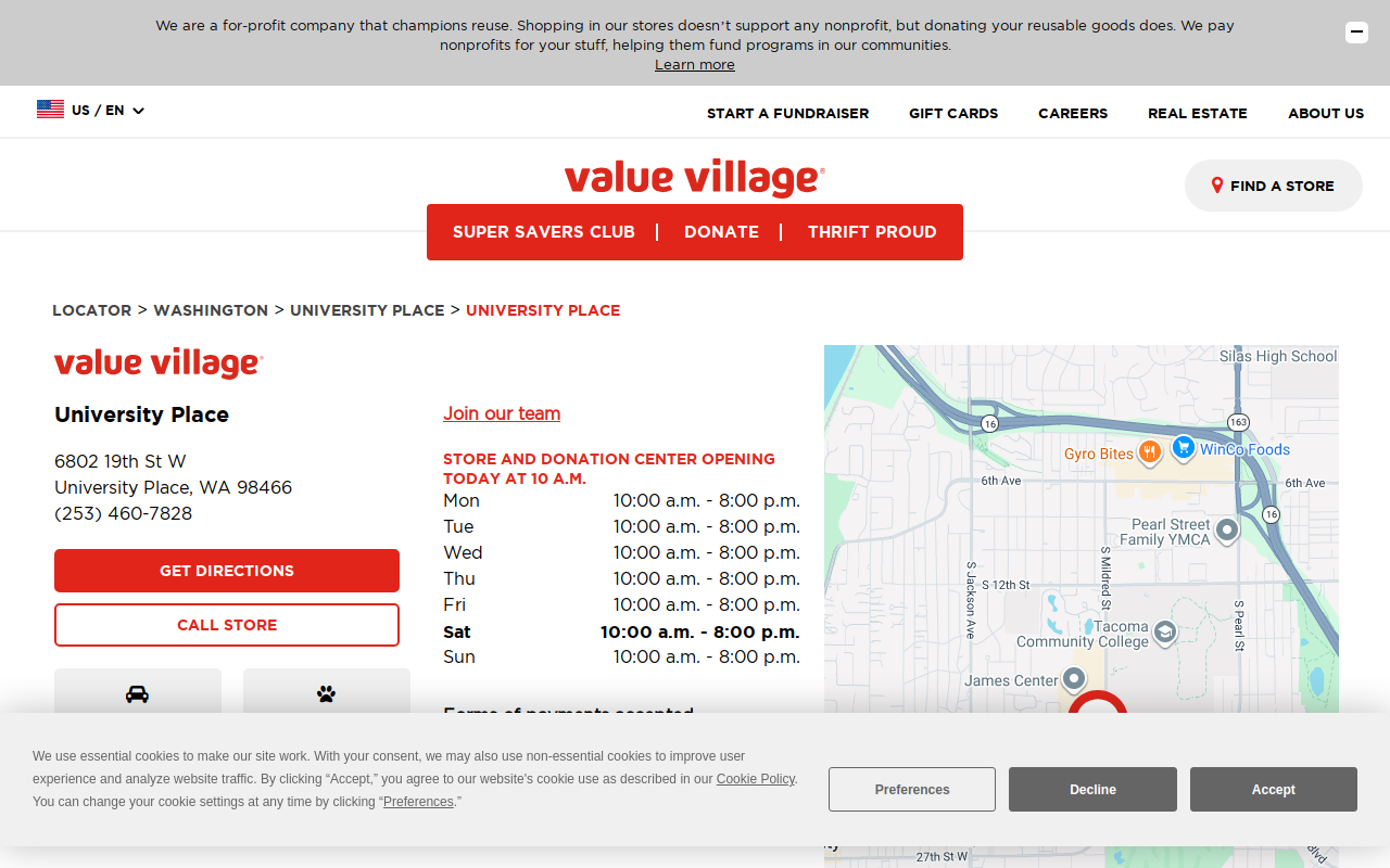 Value Village website preview