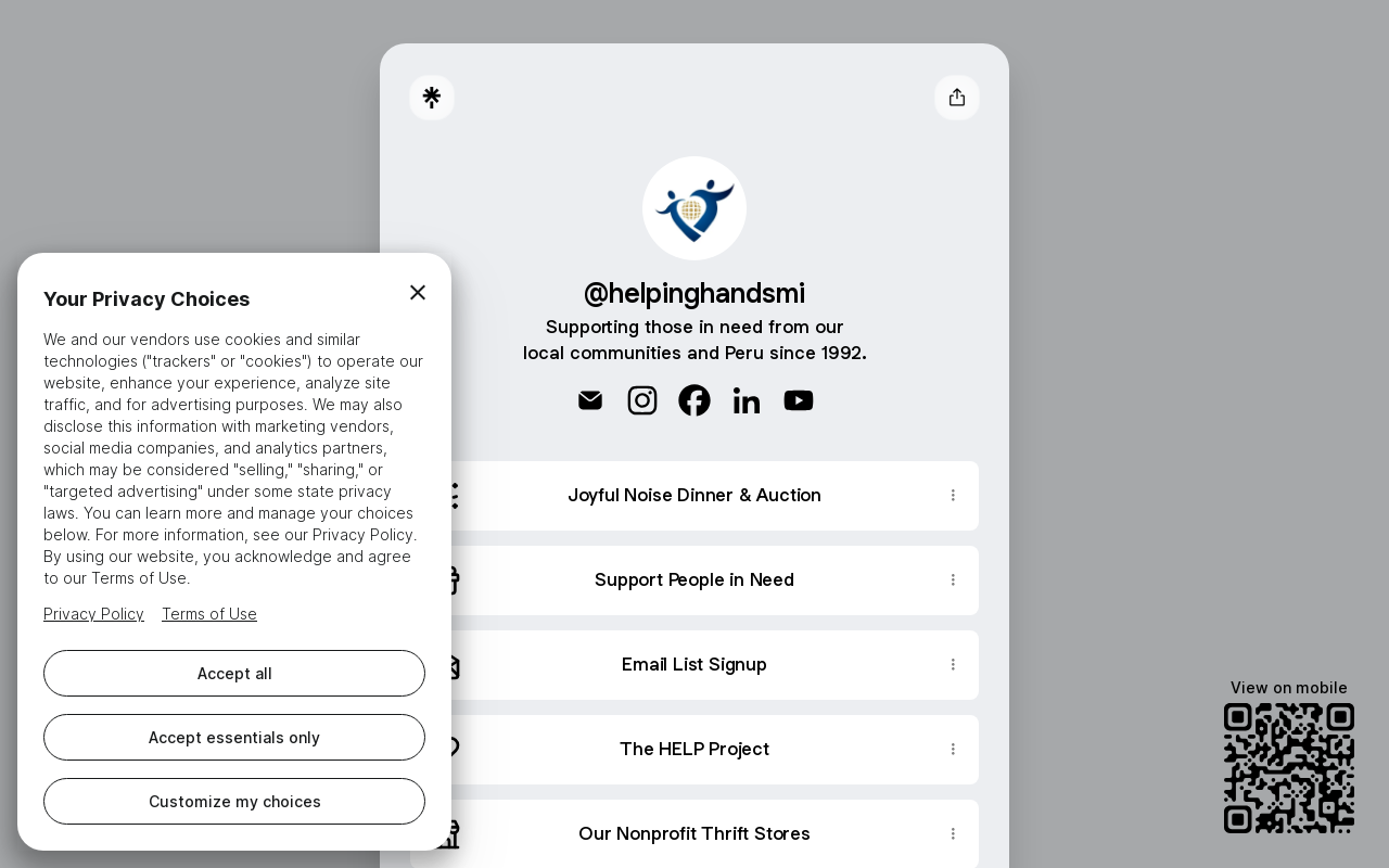 Helping Hands Thrift Store website preview
