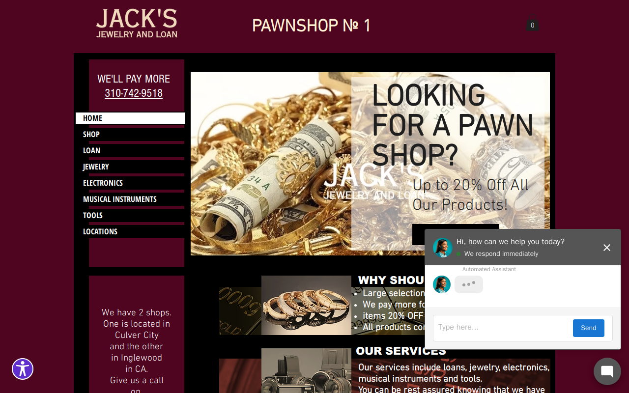Jack's Jewelry and Loan website preview