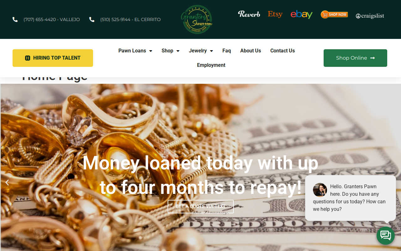 Granter's Pawn Shop website preview
