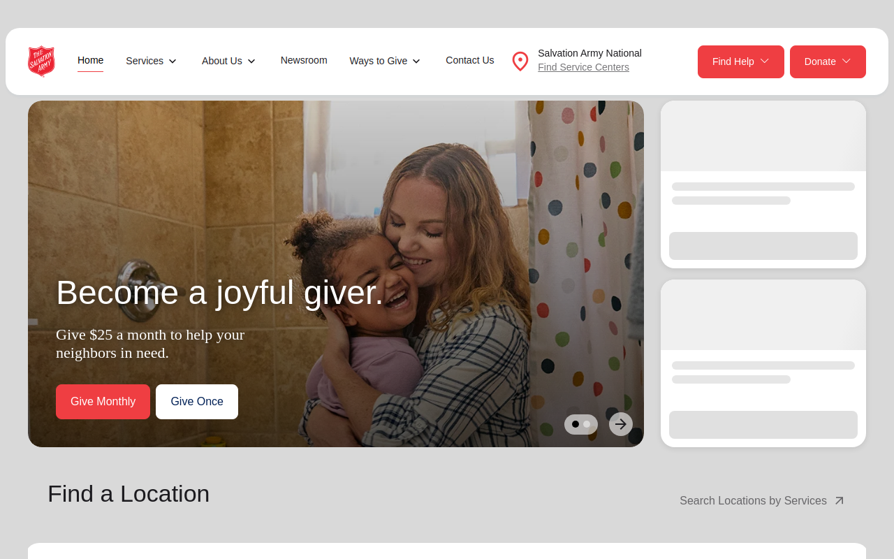The Salvation Army website preview