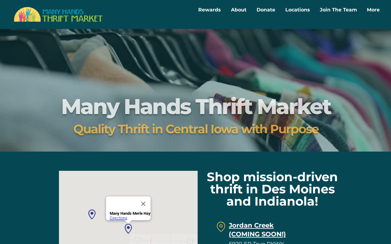 Many Hands Thrift Market website preview