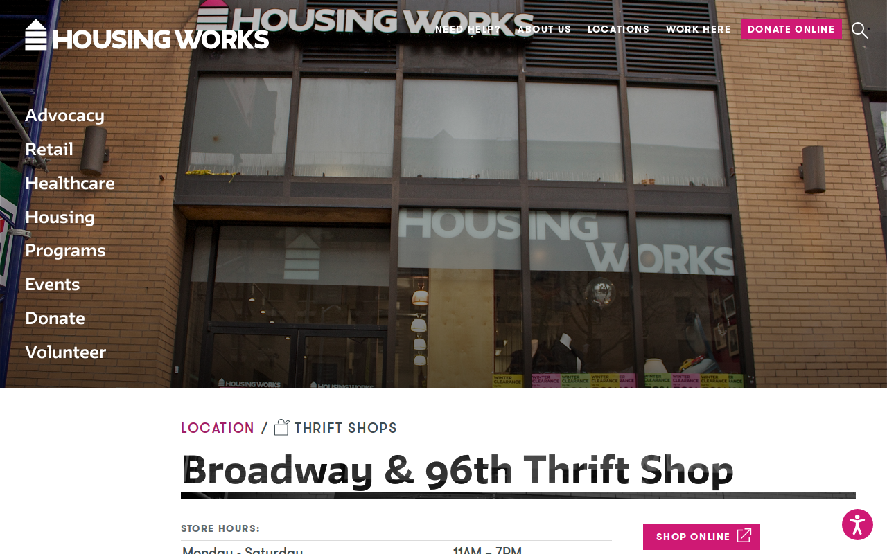 Housing Works Thrift Shop website preview