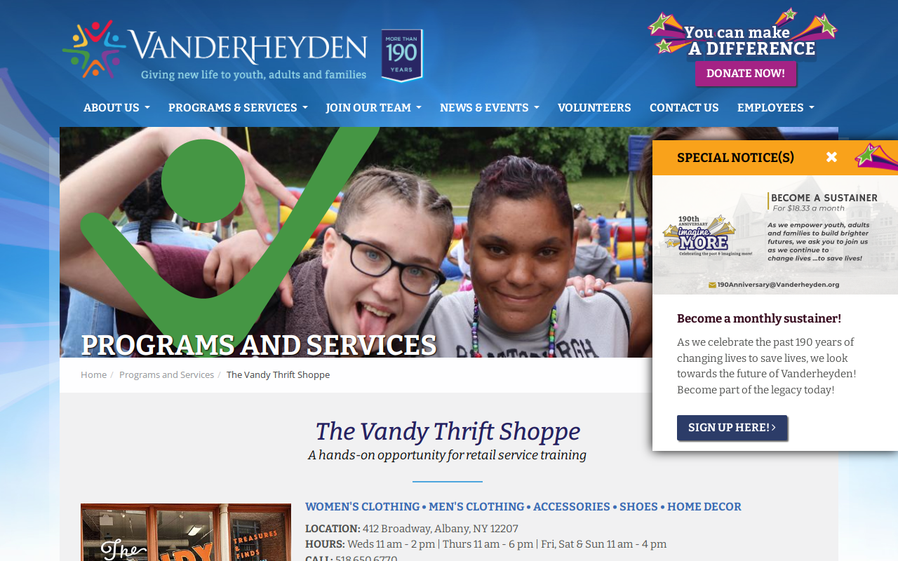The Vandy Thrift Shoppe website preview
