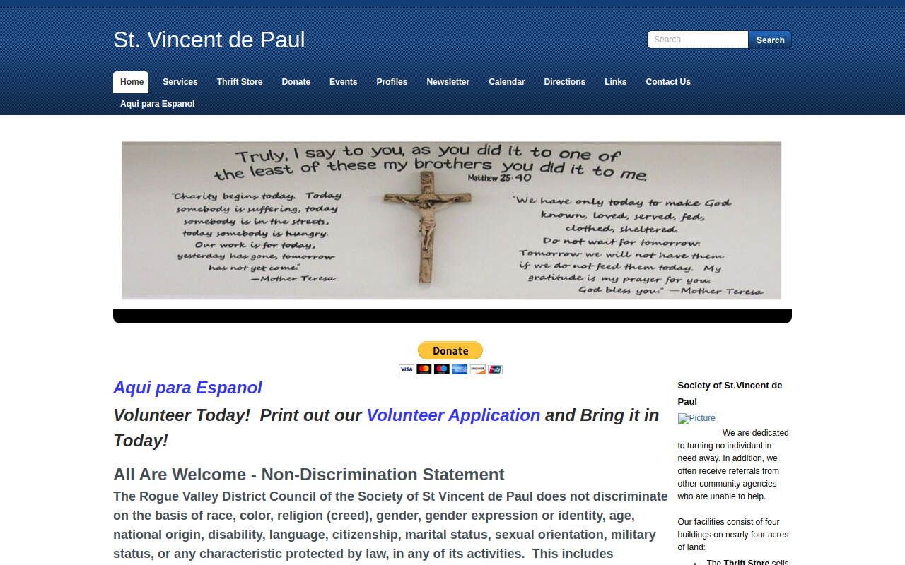 St. Vincent Thrift Shop website preview
