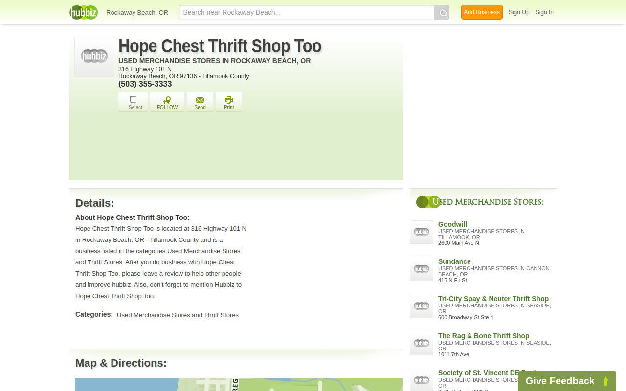 Hope Chest Thrift Shop website preview