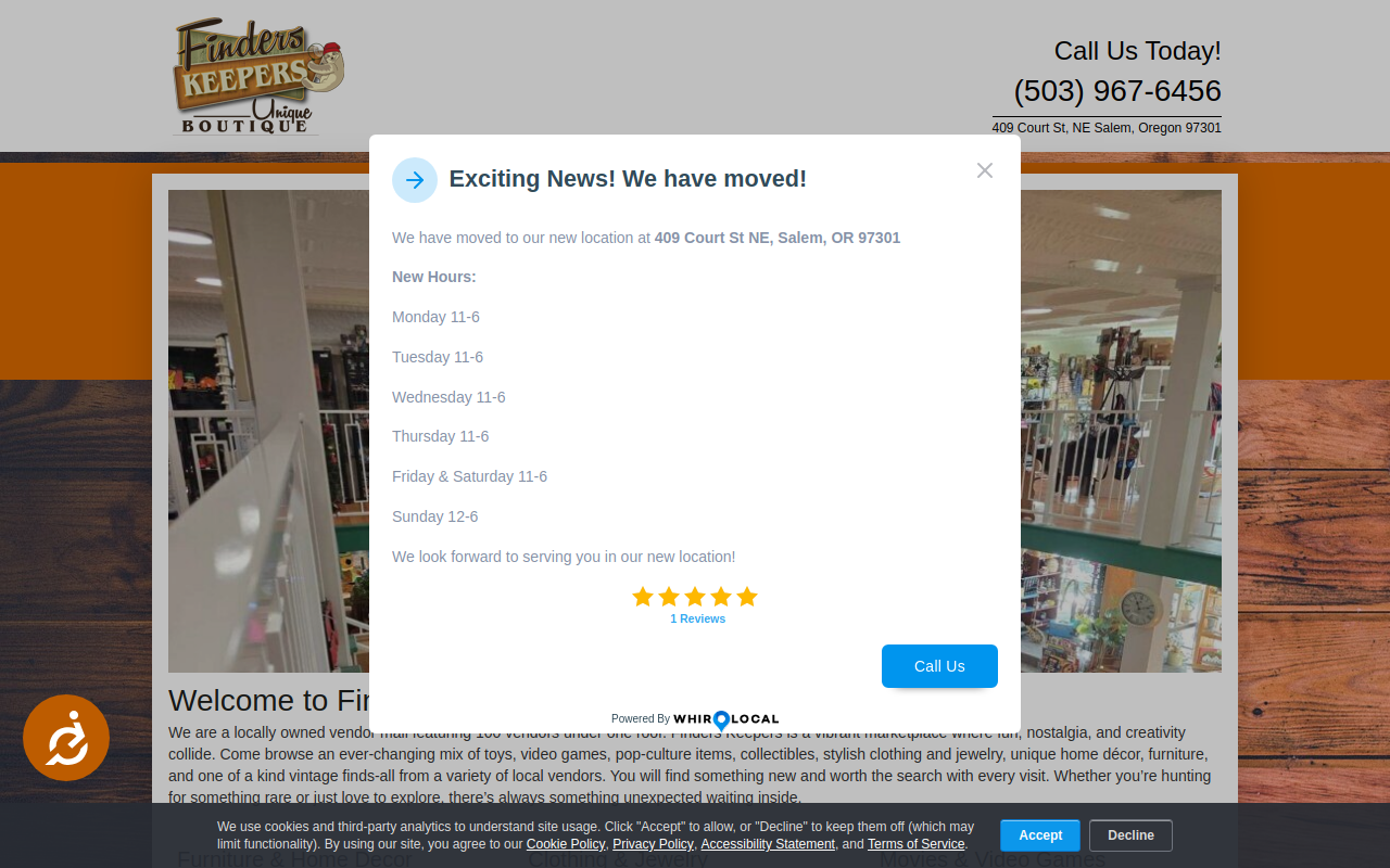 Finders Keepers Unique Boutique website preview