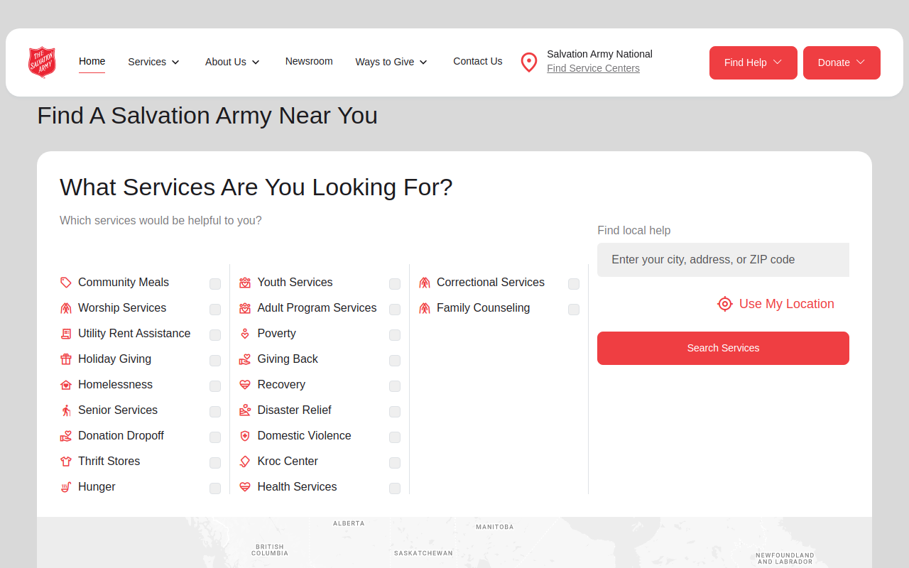 The Salvation Army website preview