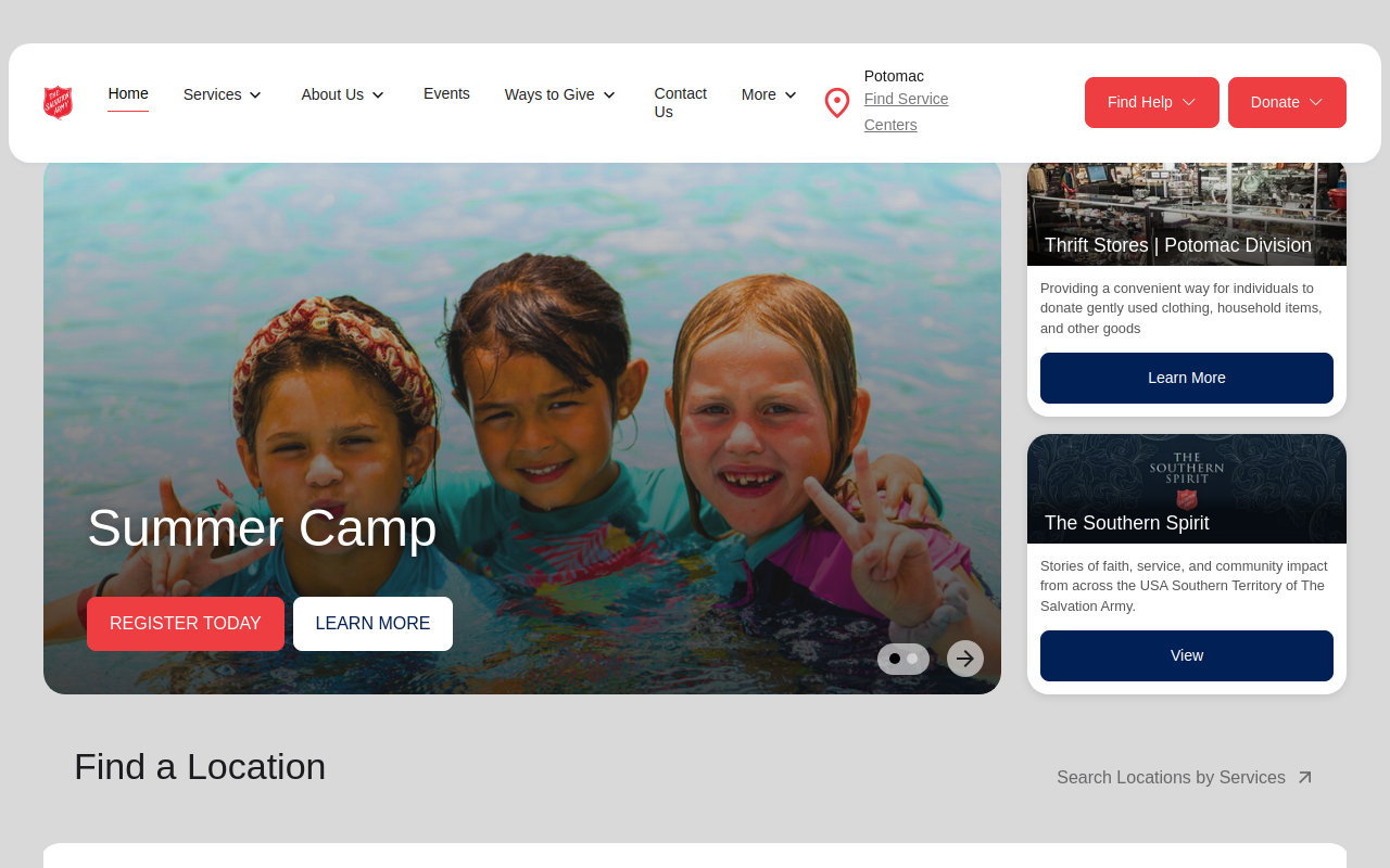 The Salvation Army website preview