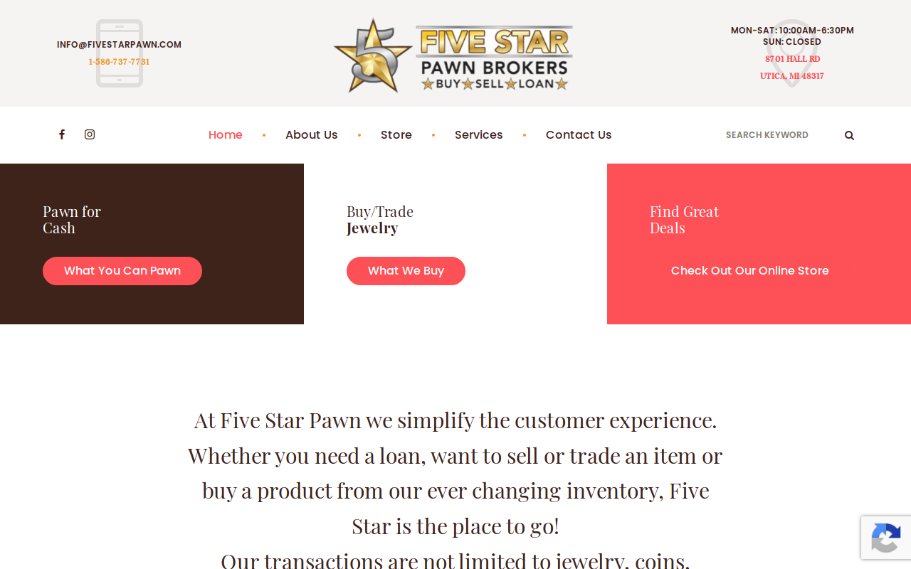 Five Star Pawn website preview