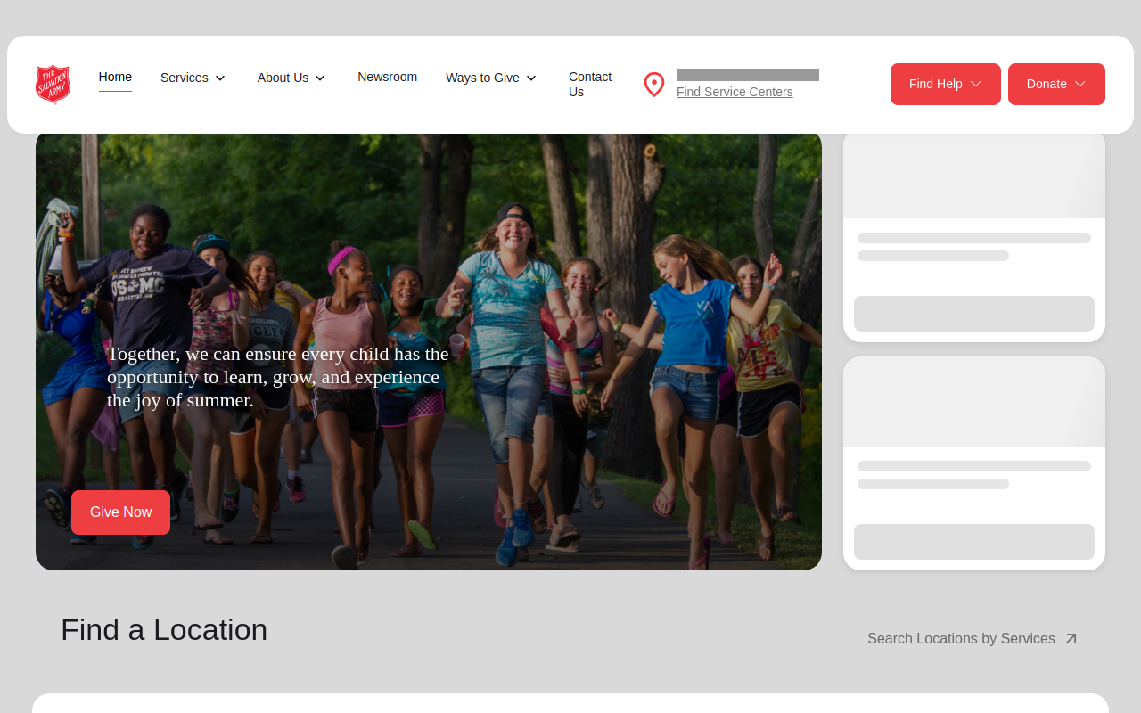 The Salvation Army website preview