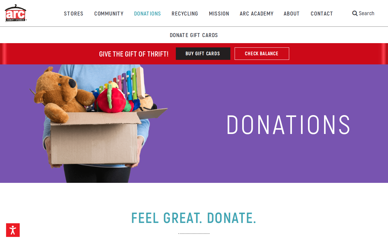 arc Thrift Store website preview