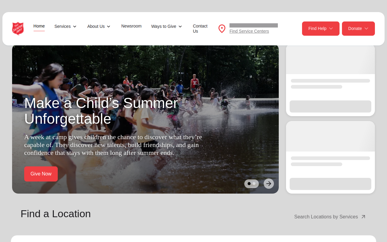 The Salvation Army website preview