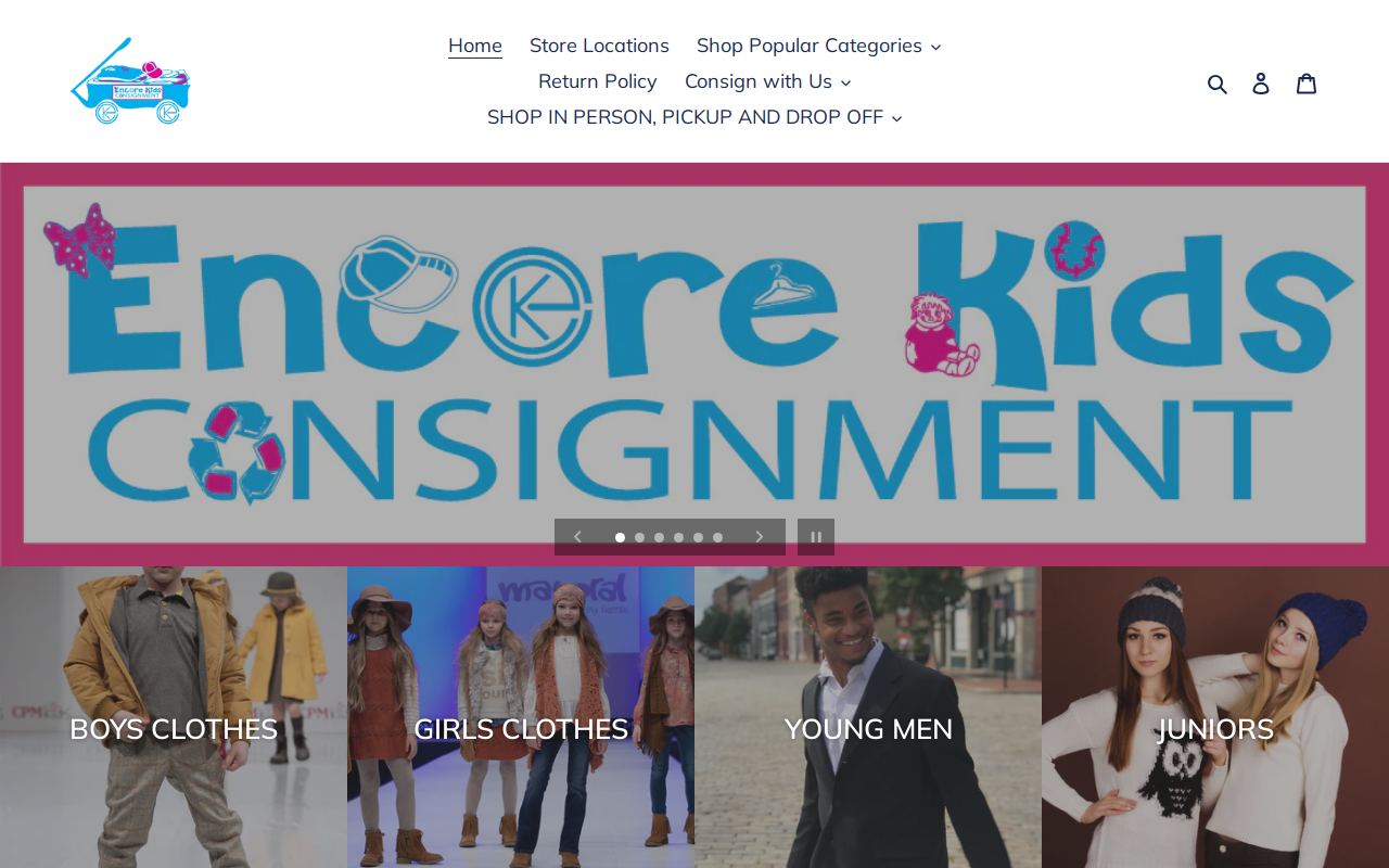 Encore Kids Consignment website preview