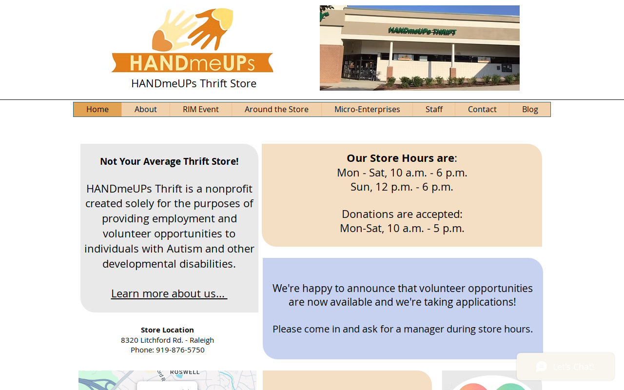 Handmeups Thrift website preview