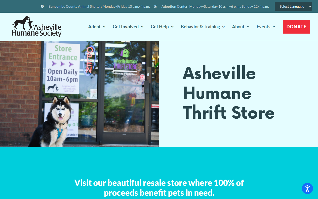 Asheville Humane Society Thrift Store website preview