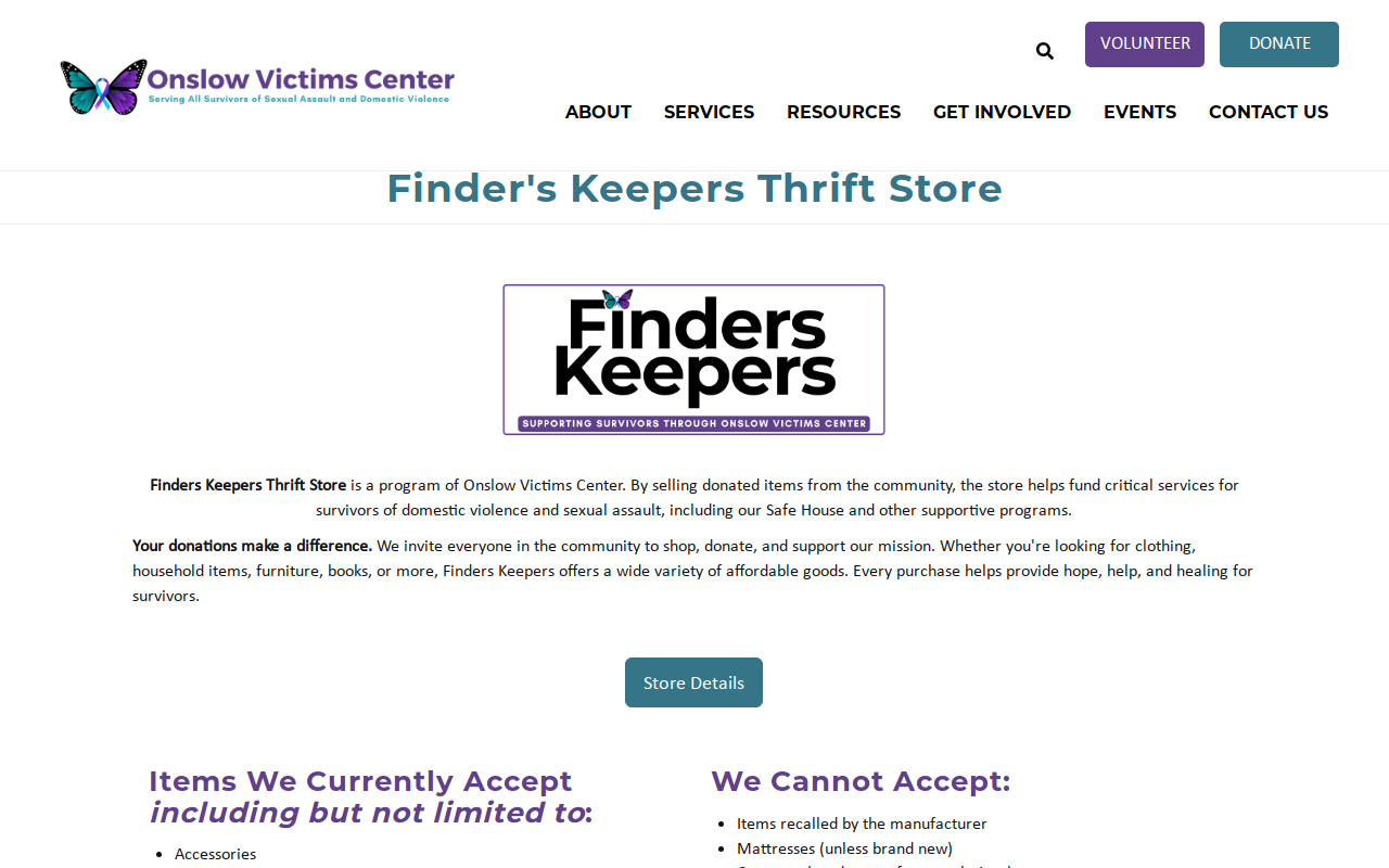 Finder's Keeper's Thrift Store website preview