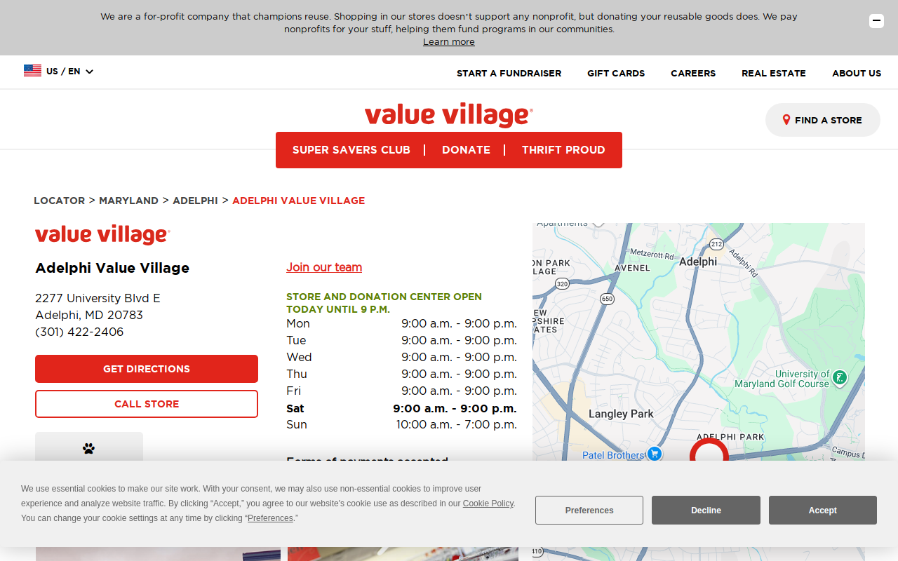 Value Village website preview