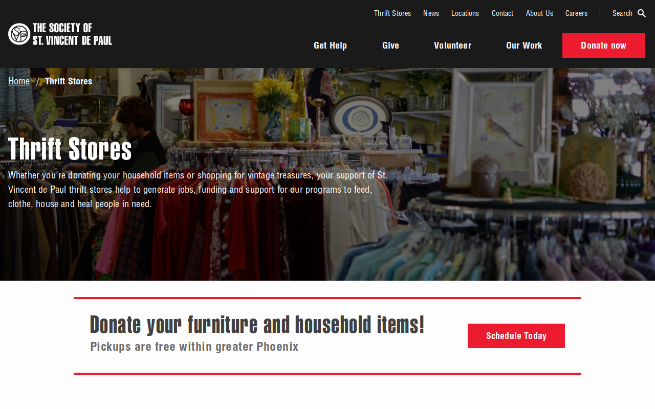 Saint Vincent de Paul Thrift Store website preview
