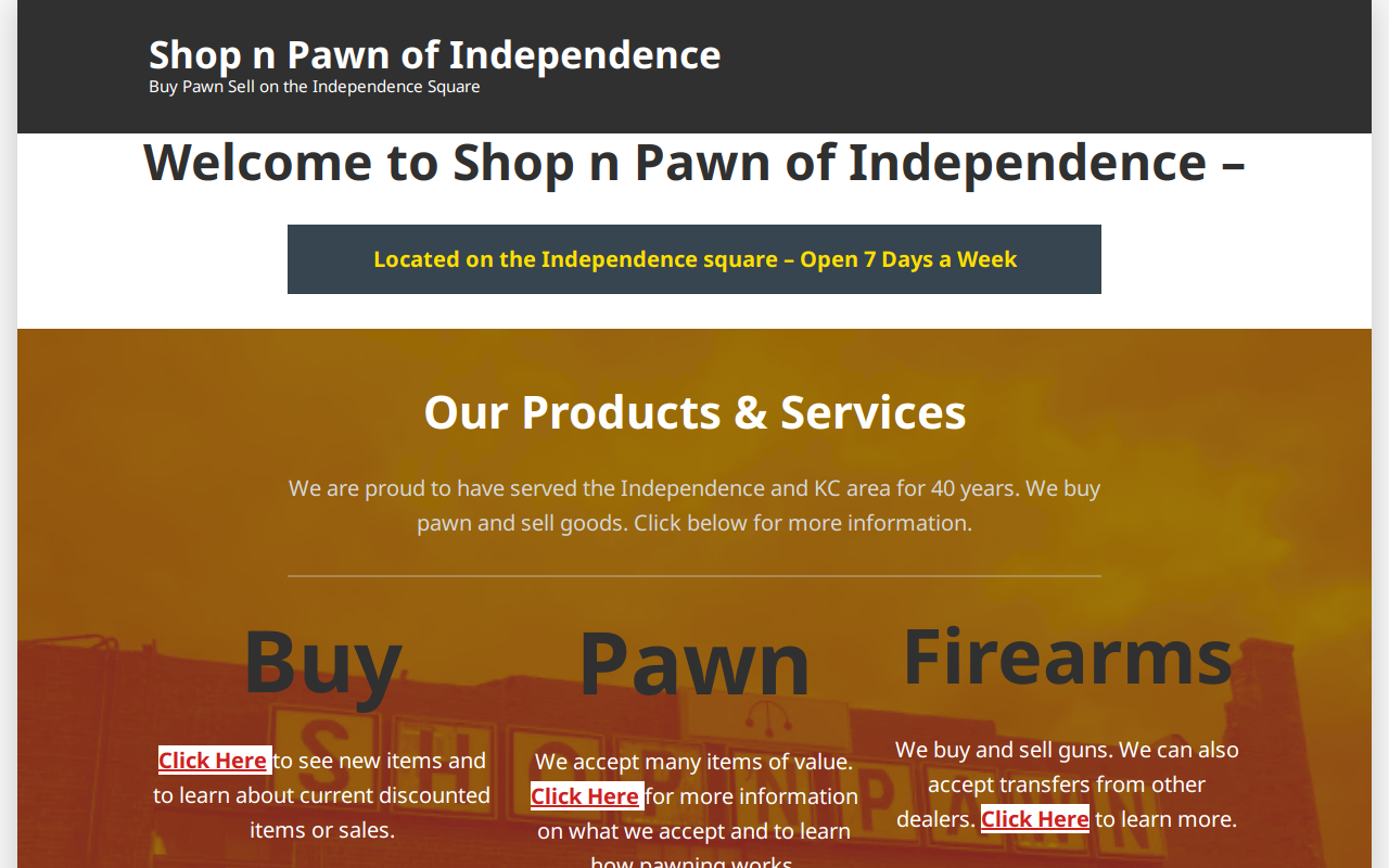 Shop & Pawn of Independence website preview