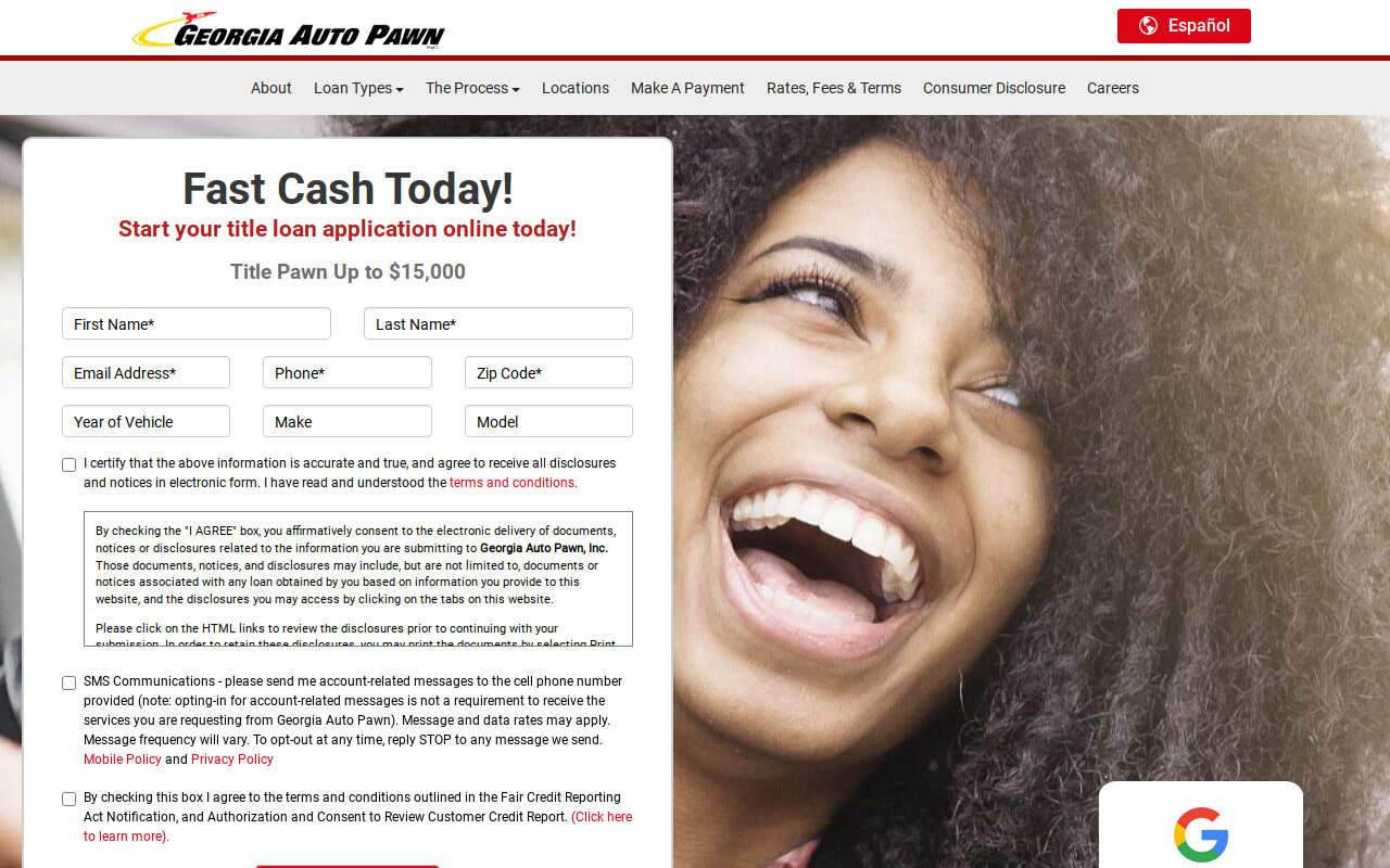 Georgia Auto Pawn website preview