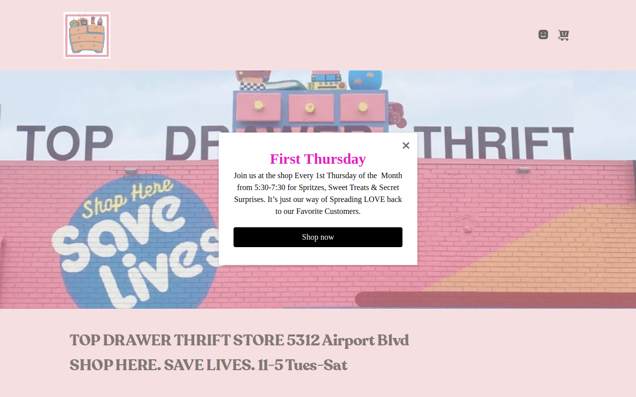 Top Drawer Thrift Store website preview