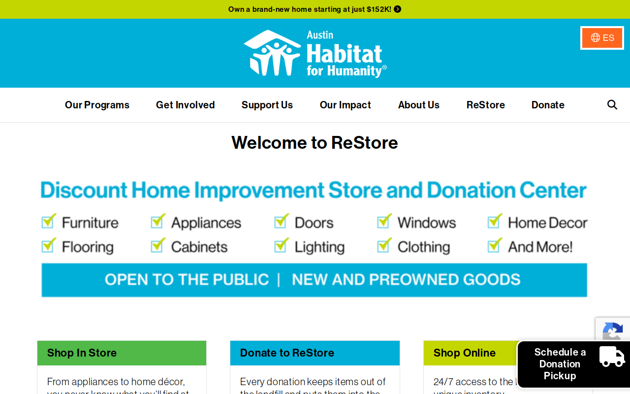 Austin Habitat for Humanity ReStore website preview