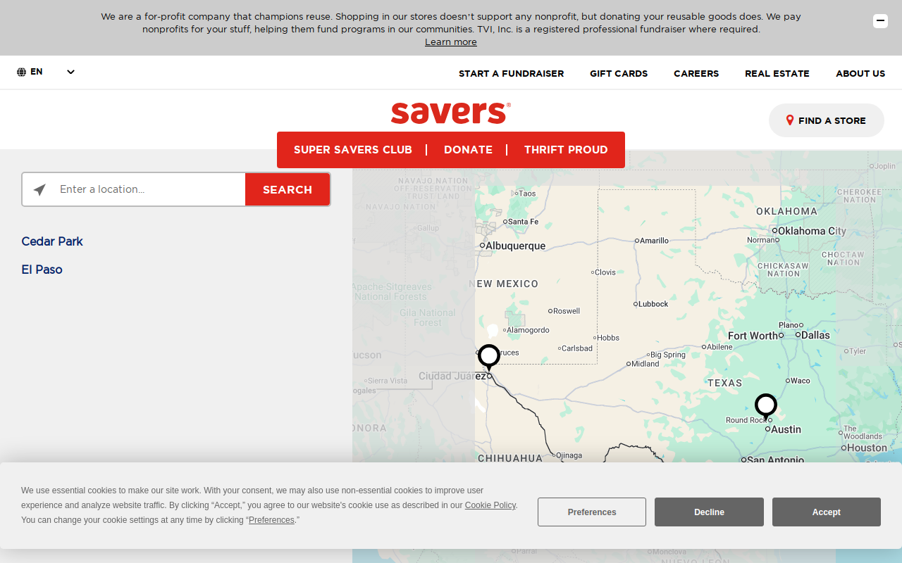Savers website preview