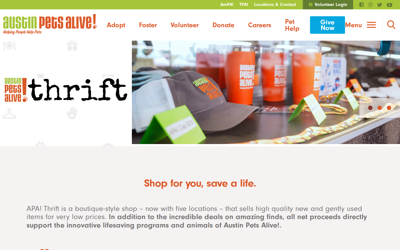 Austin Pets Alive! Thrift website preview