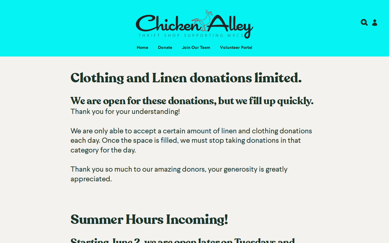 Chicken Alley Thrift Shop website preview