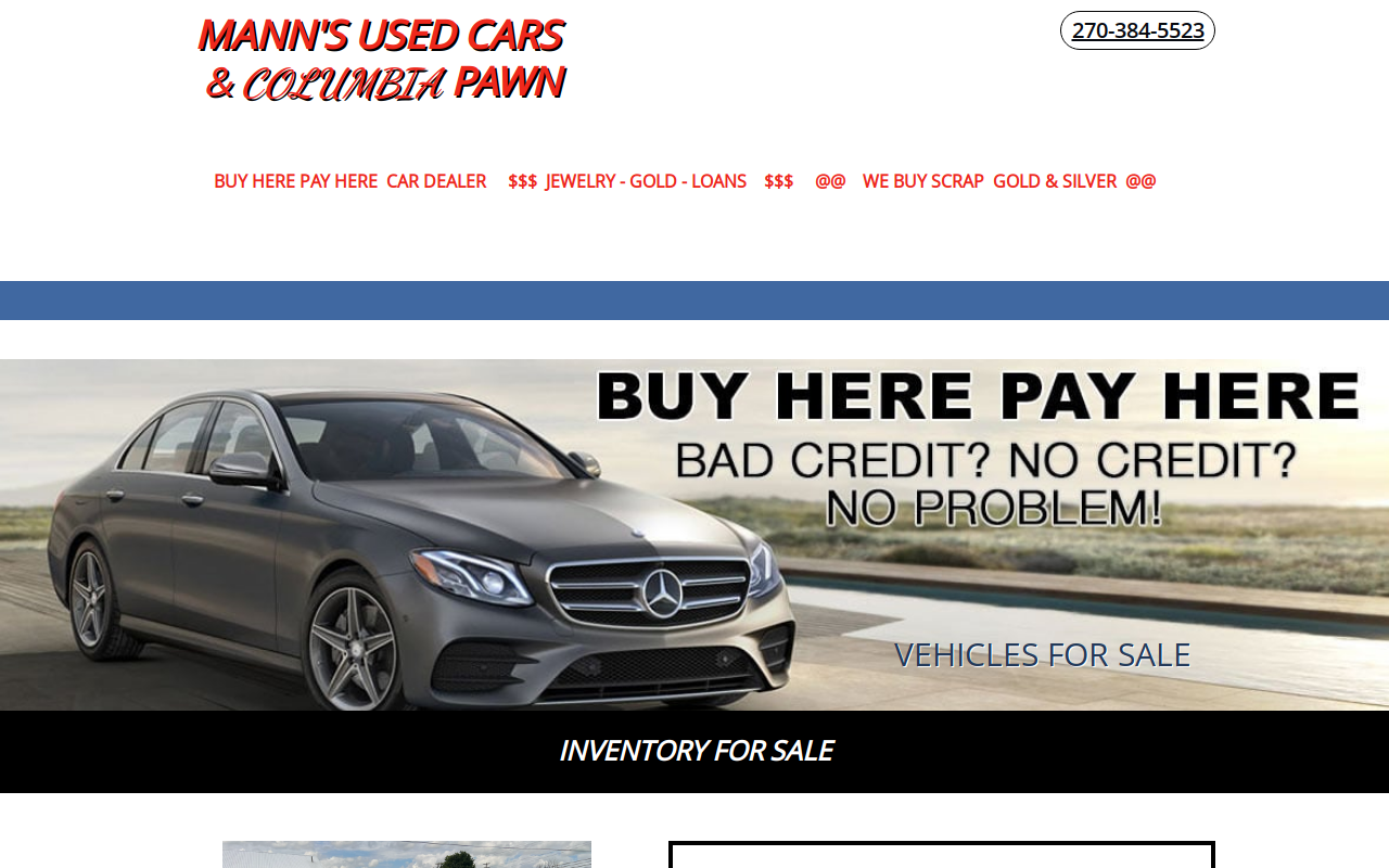Pawn and Mann's Used Cars website preview