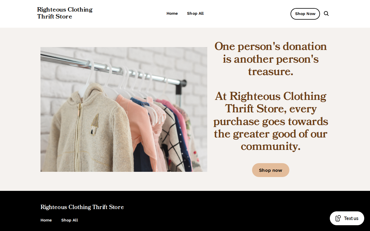 Righteous Clothing Thrift Store website preview