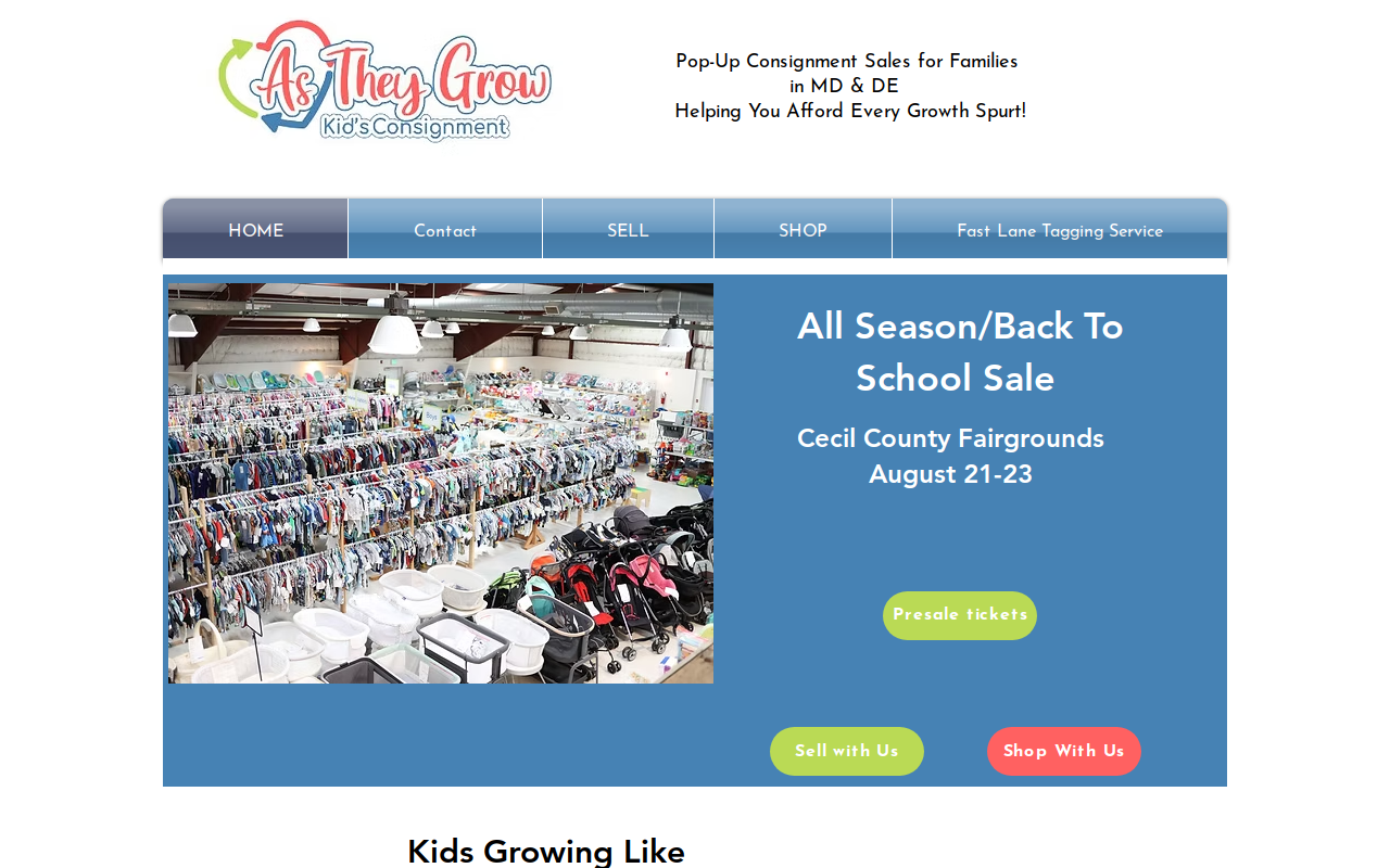 As They Grow Kids Consignments website preview