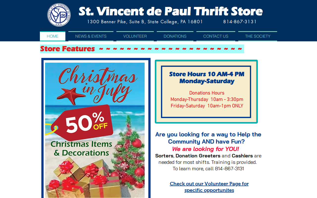 Saint Vincent de Paul Thrift Store website preview