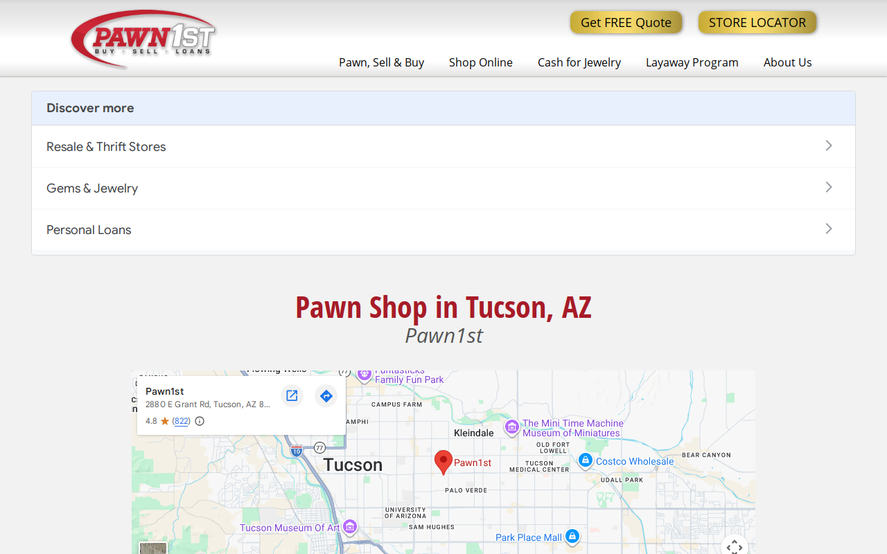 Pawn 1st Loans & Jewelry website preview