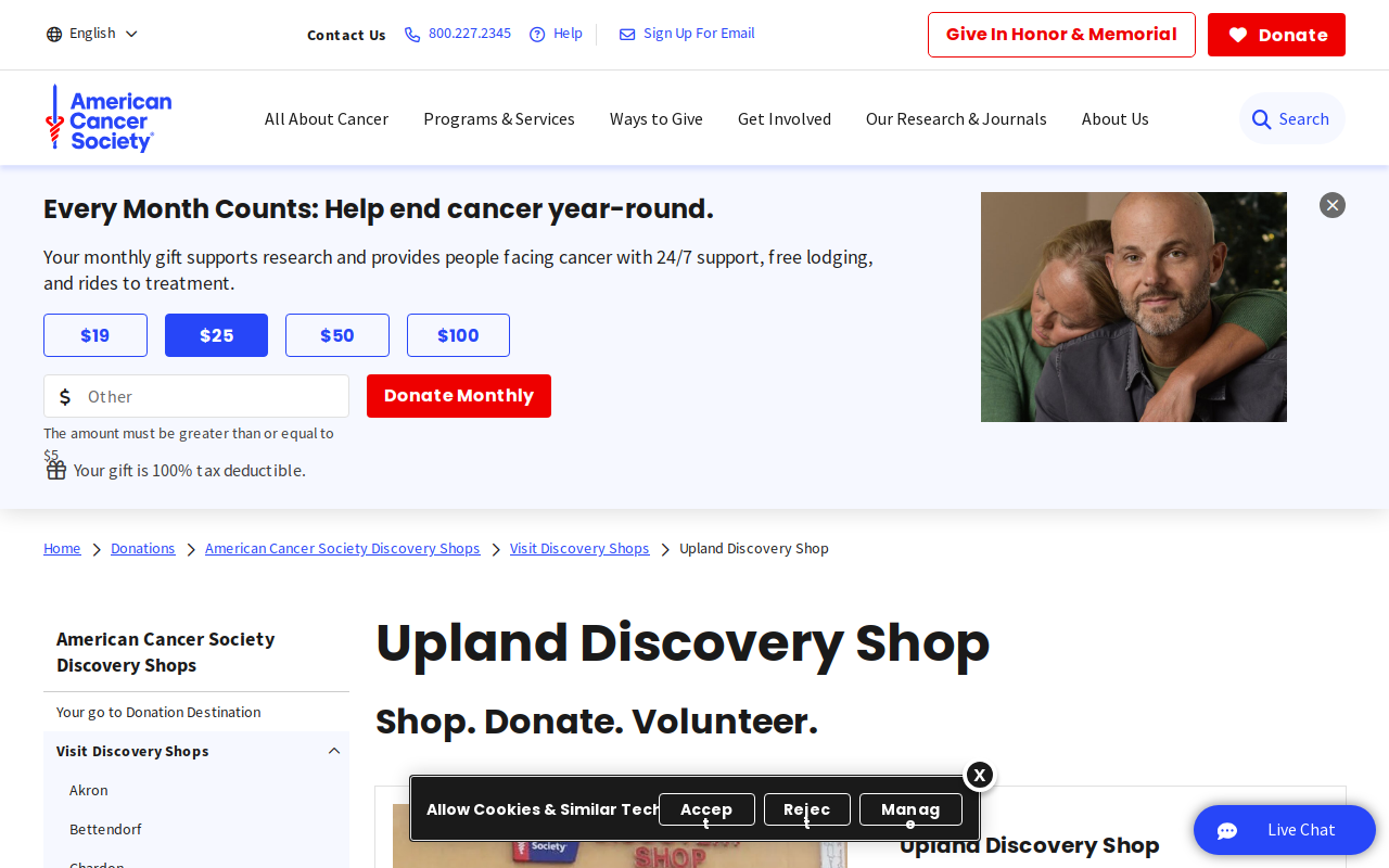 American Cancer Society Discovery Shop website preview