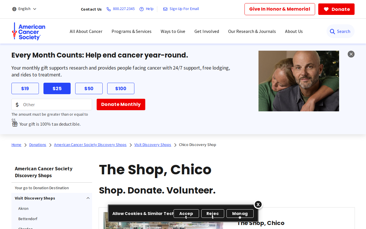 American Cancer Society Discovery Shop website preview