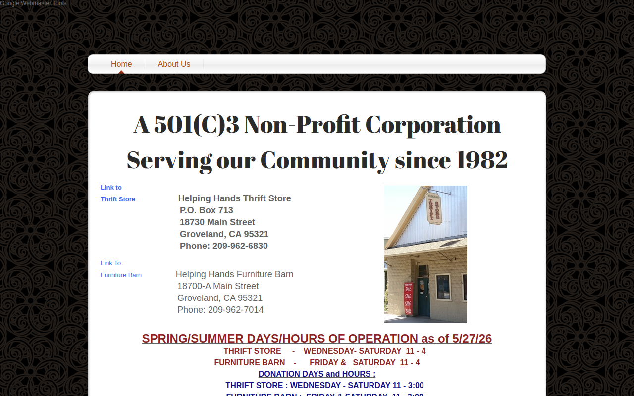 Helping Hands Thrift Store website preview