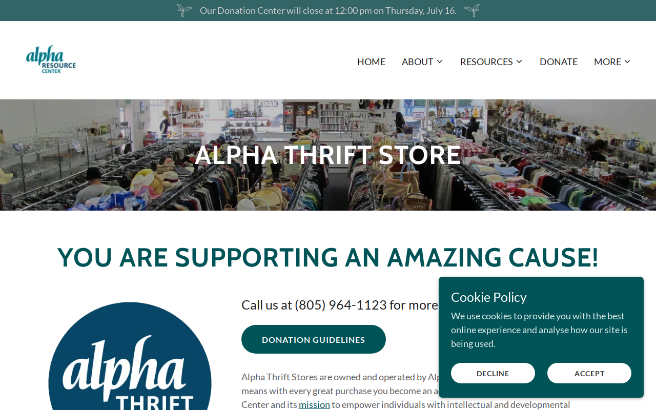 Alpha Thrift Store website preview